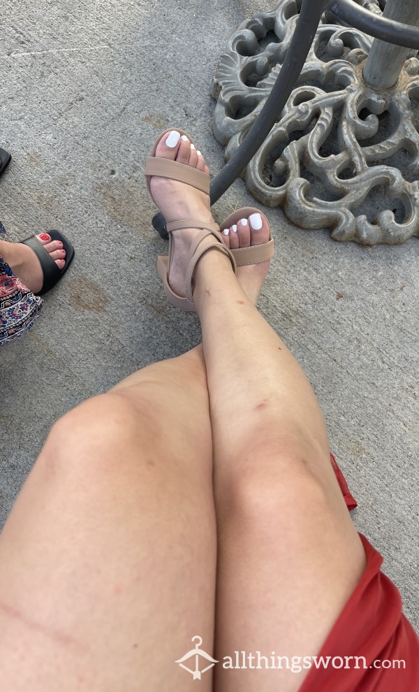 Nude Size 7 Strappy Heels Worn All Day At A Wedding