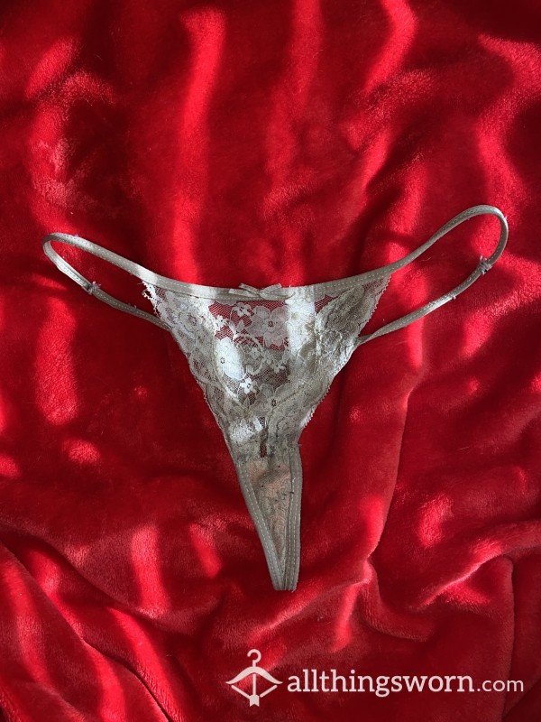 Nude Very Well Worn Sexy Lace Satin Bow G String Thong