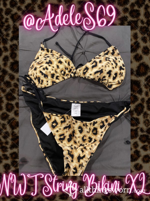 NWT String Bikini Cheetah/Leopard Print XL