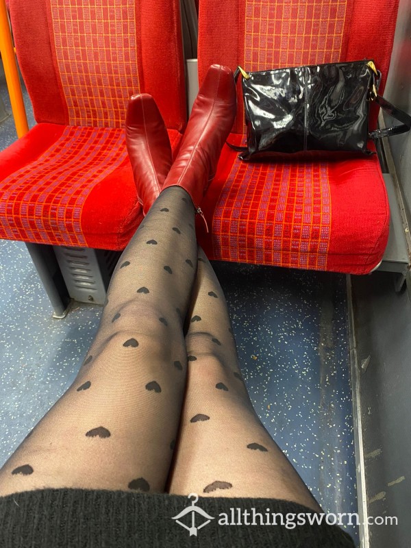 Escort's Black Tights With Hearts