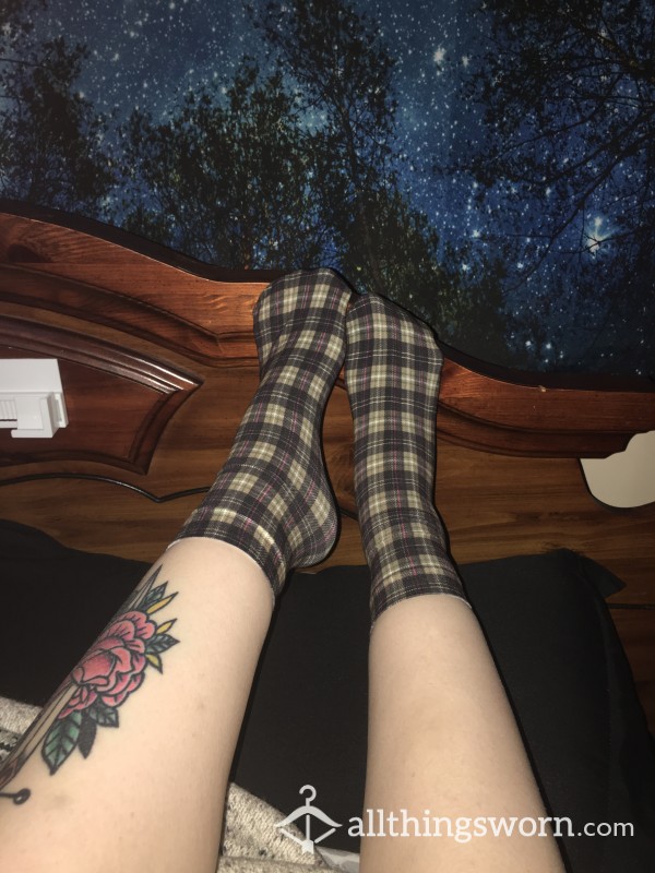 Nylon Plaid Ankle Socks} Size 7.5 Feet