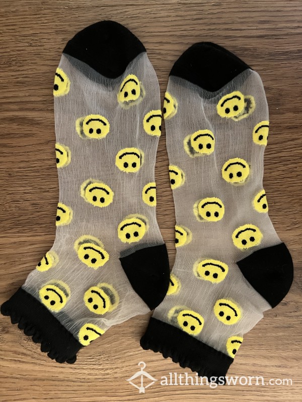 Nylon See Through Frilly Sock With Smiley Faces