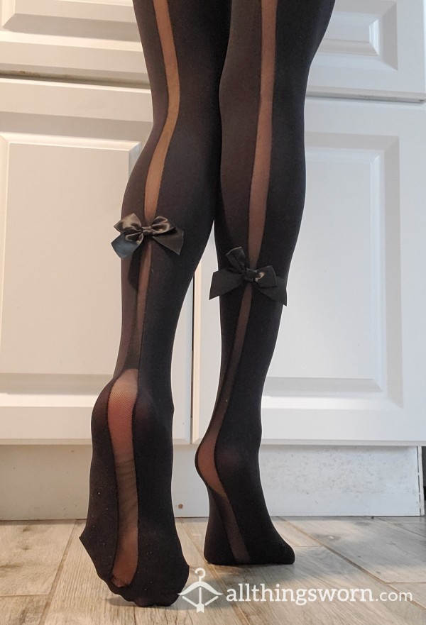 Nylons. Black With Mesh And Bows