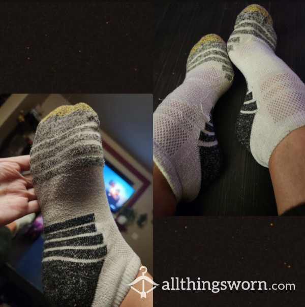 Old Worn Out White Gold Toe Ankle Socks!