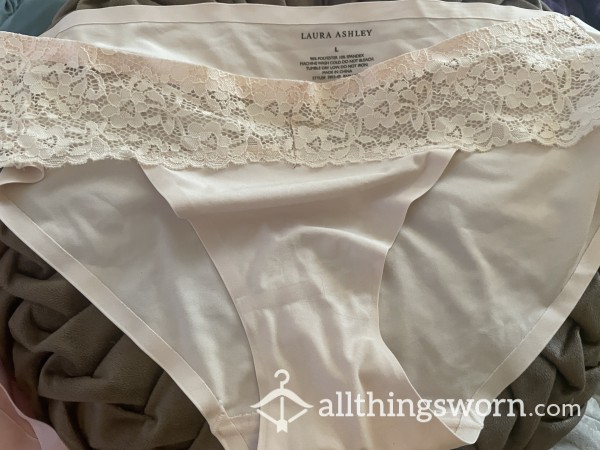 OLD Beige Laura Ashley Size 7 Fullback Panties!  Soft, Stained, And Worn As Fuck! Xx