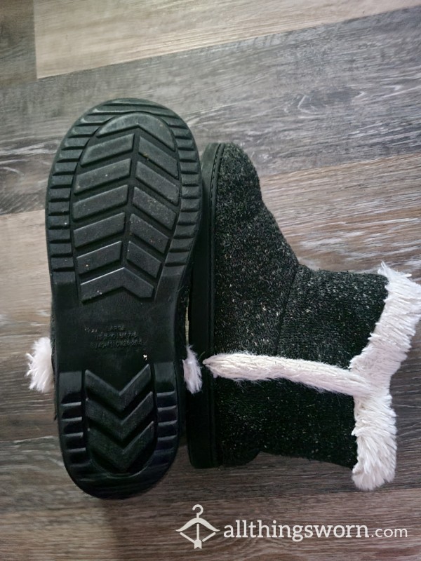 Old Black Fuzzy Slippers