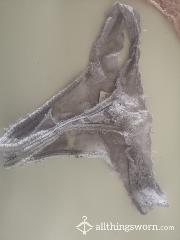 Old Faded Banged Up Lace Thong Lavender
