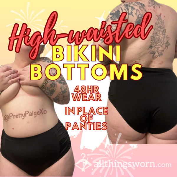 Old & Favorite Well-worn Bikini Bottoms 🖤 High-waisted Black, Size Large 💋 Worn 48hrs 💦