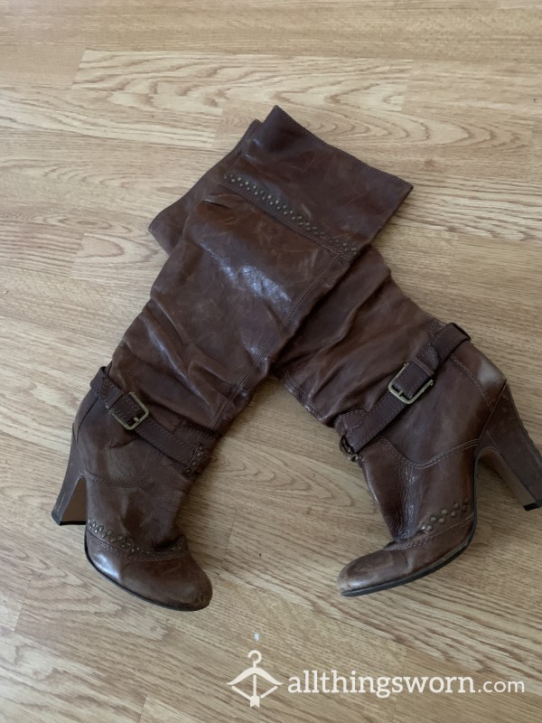 Old Knee Length Leather Boots