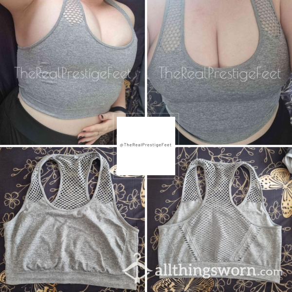 Old Light Grey Sports Bra | Size M | Standard Wear 3 Days | Includes Proof Of Wear Pics & Access To Boobies Folder - From £30.00