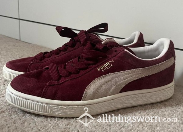 Old Maroon Suede Puma Trainers Size 4