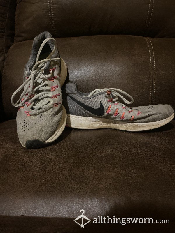 Old Nikes Pink And Gray Well Worn Running Shoes