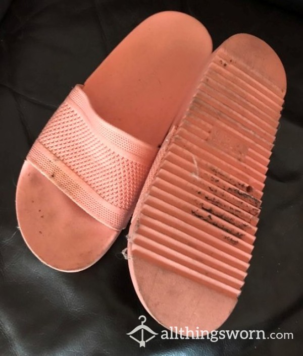 Old Pink Slider Type Flip Flops, Size 7
