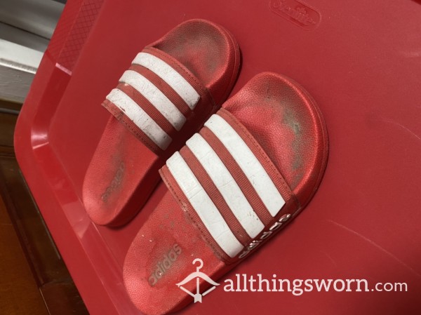Old Red Adidas Slides
