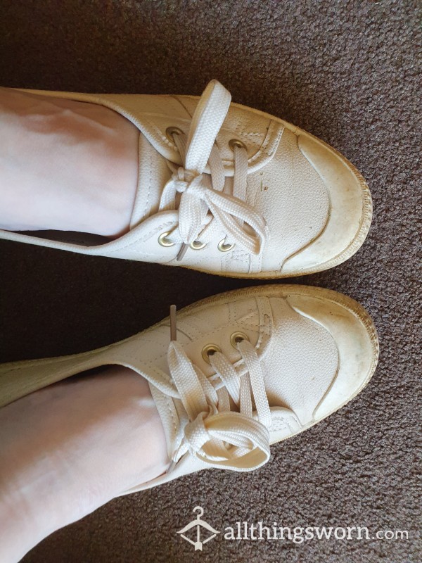 Worn Filthy Beige Trainers Size 5