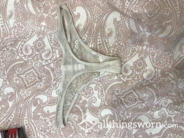 Old Stained White Lace Thong