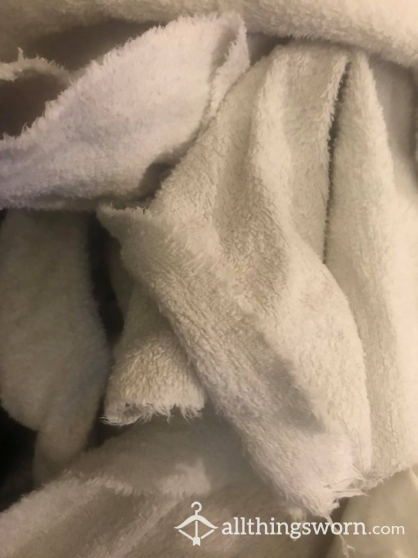 Old, Thin, Tattered White Bath Towel - As Dirty As You Like