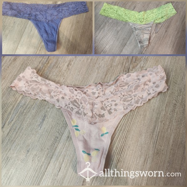 Old VS Pink Cotton And Lace Thongs