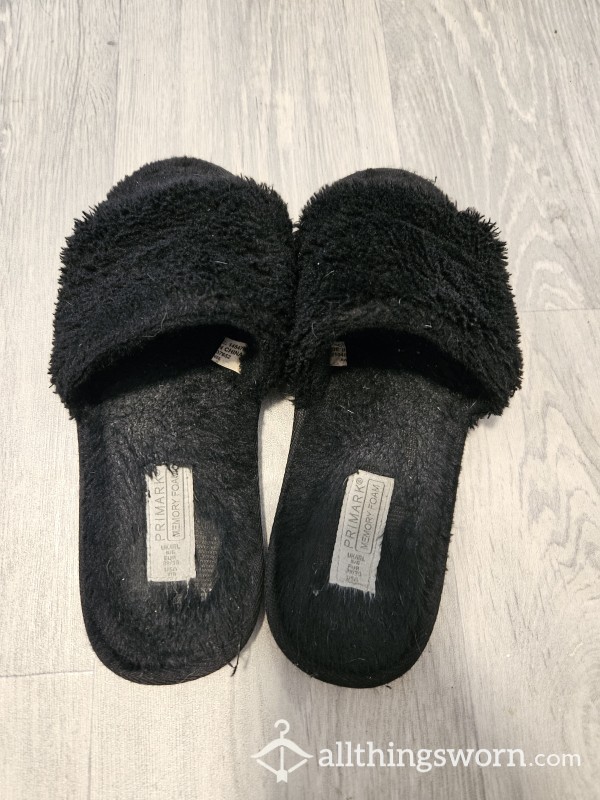 Old Well Worn Black Slippers UK 6