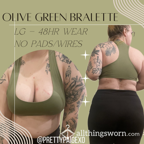 OLD & Well-worn Bra 💚 Large Olive Green — No Pads Or Wires 🖤 48hr Wear