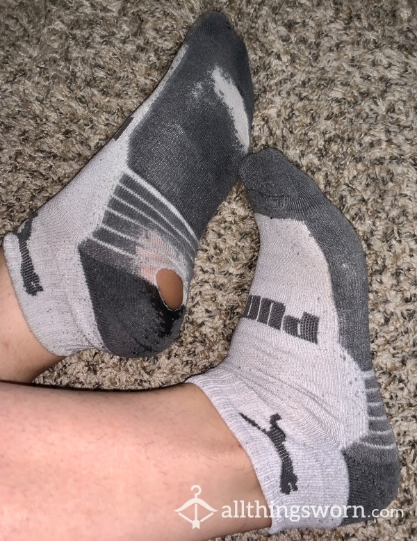 Old & Well Worn Grey & White Puma Socks