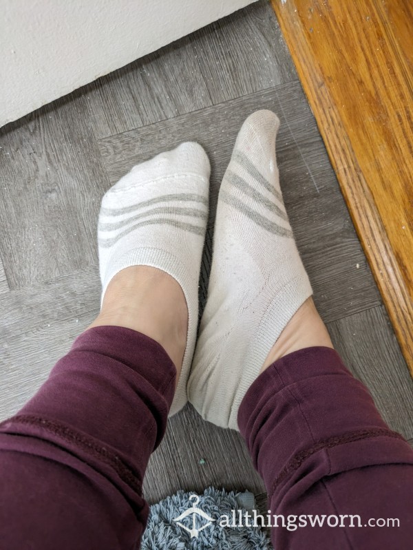 Old & Well Worn White Socks With Grey Stripes