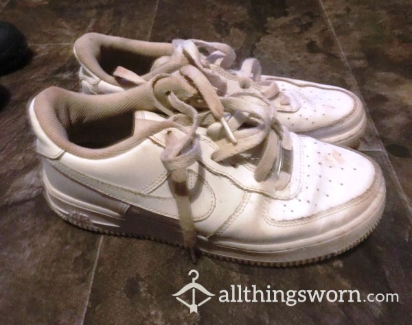 Old White Nike Air Force 1's, Well Worn, Size 5.5