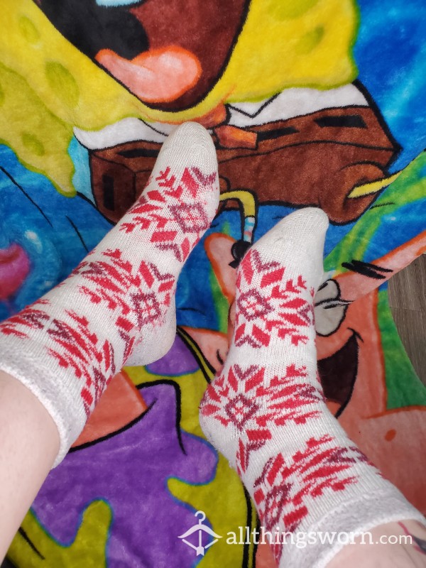 Old Worn Christmas Fuzzy Socks
