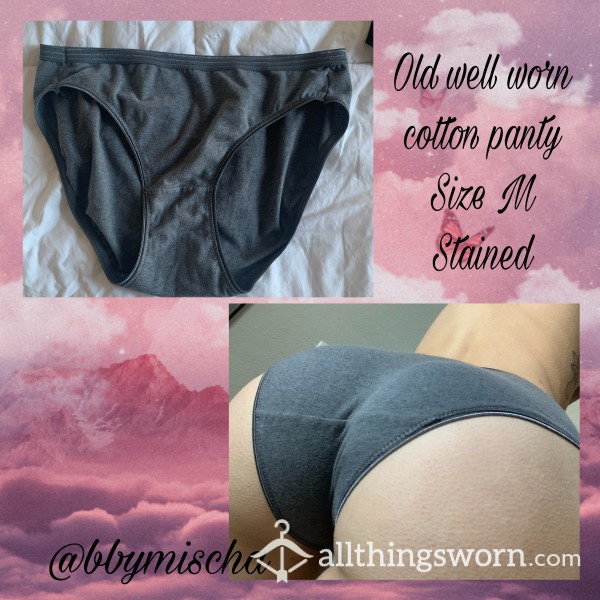 Old Worn Grey Cotton Panty | Stained | Sz M
