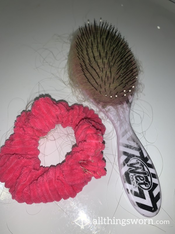 Old Worn Out Hairbrush And Hair Scrunchie Bundle