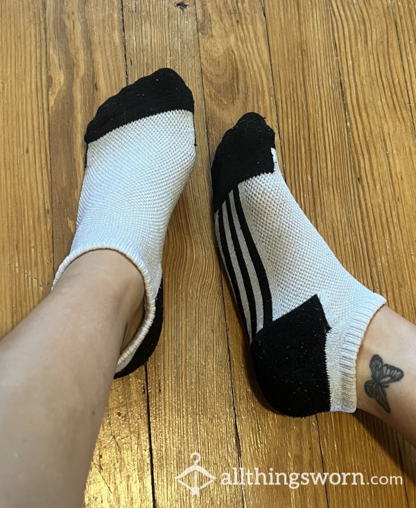 Well Worn White And Black Ankle Socks
