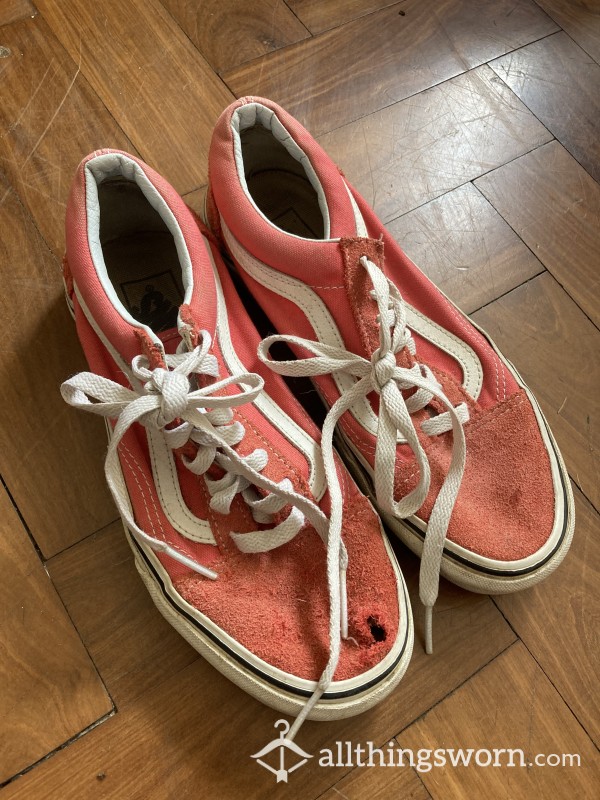 Old Worn Red Van Trainers Size 4