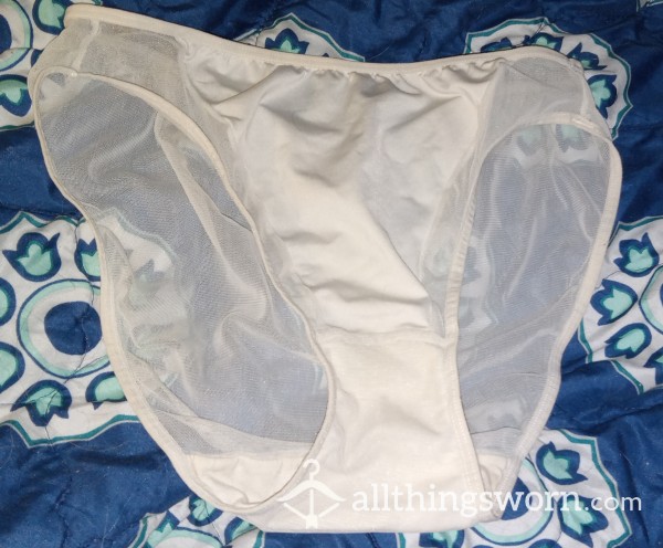 Older, Discolored, White Sheer Panties. Size 6.