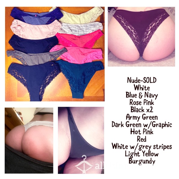 Clearance Sale : Well Worn & Well Loved Cotton Cheekies With Lace Trim In Different Colours.