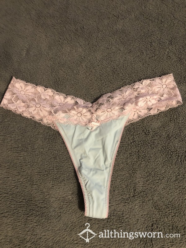 Old/used Baby Pink And Blue Lace Thong!