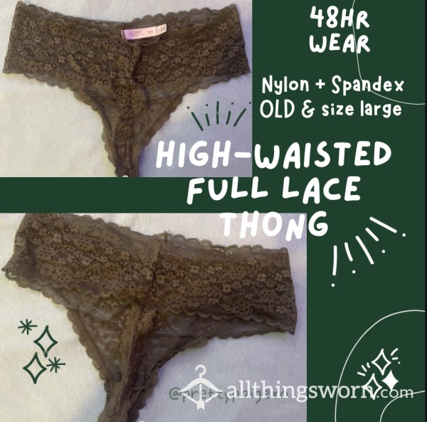 Full Lace High-waisted Thong 💚 Well-worn..Olive Green, Size Large 💌 Worn 48hrs+ 🫶🏼💦
