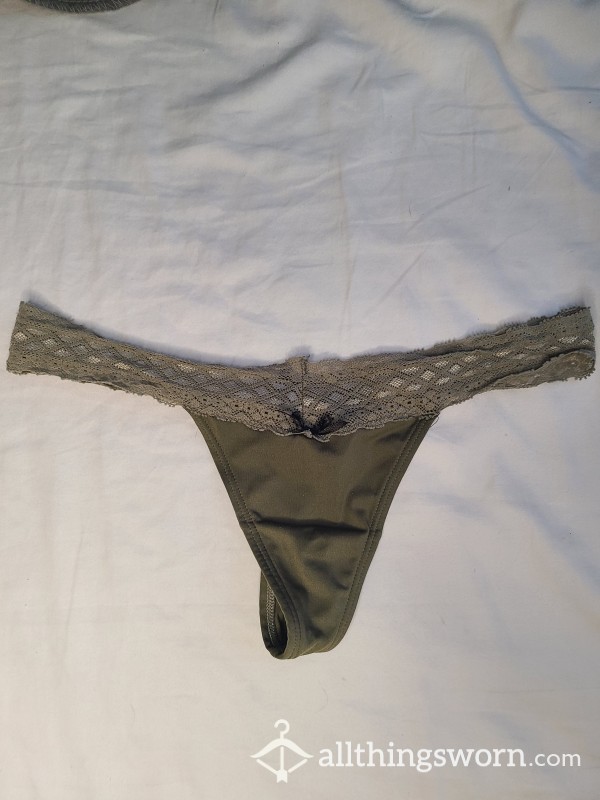 Olive Green Lace Thong