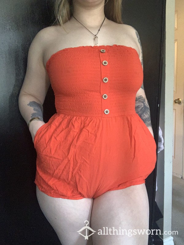 Orange 1 Piece Romper, 4 Years Old, Worn, Tight Canadian No Panty