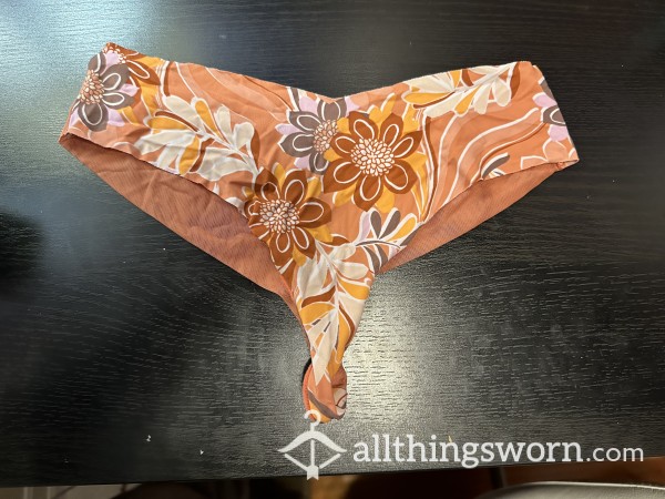 Well Worn Orange Floral No Show Mesh Back Material Thong