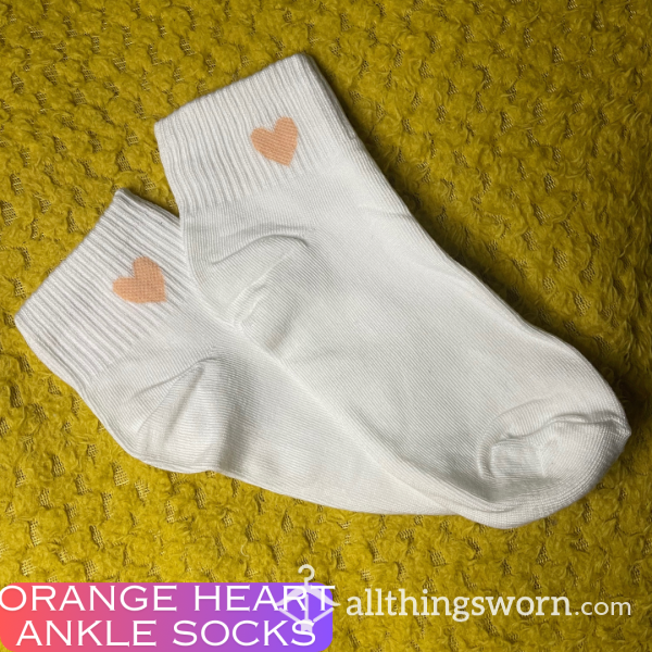 Orange Heart White Ankle Socks 🧡 2 Day Wear And 1 Workout Included As Standard 💦
