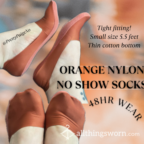 Orange Nylon No Show Socks 🧡😏 SMALL Feet Size 5.5 👣 48hr Wear 💦
