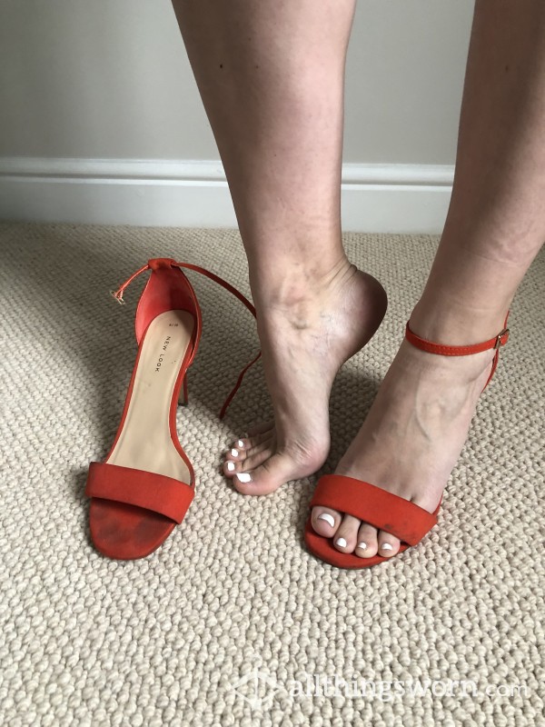 CLEARANCE 🔥 Orange Suede Strappy Well Worn Stiletto Heels