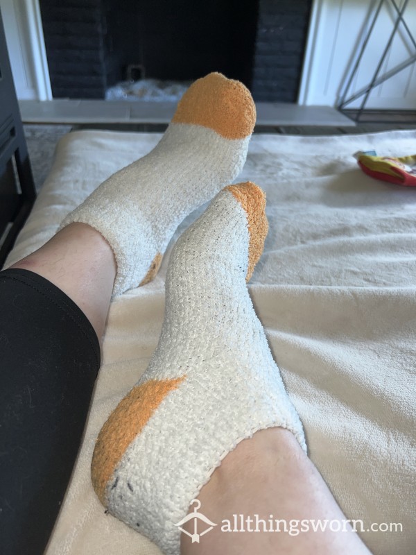 Orange & White Fuzzy Socks