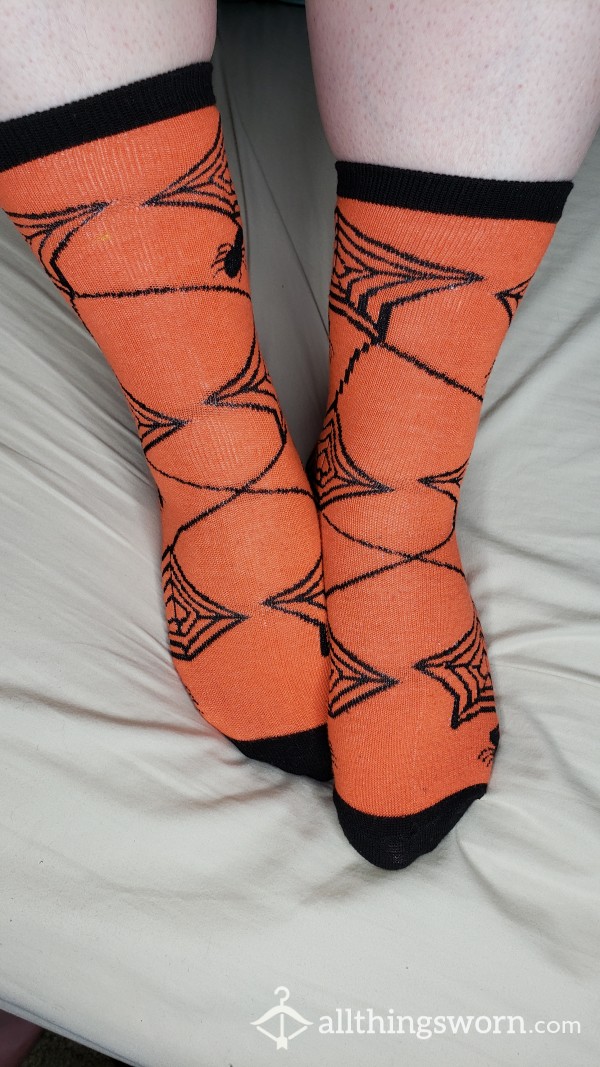Orange With Spiders Halloween Socks