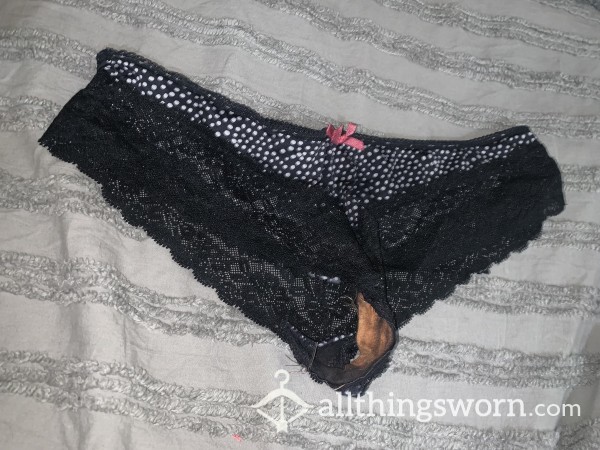 Well-worn Old Poka Dot Lace Stained Thong