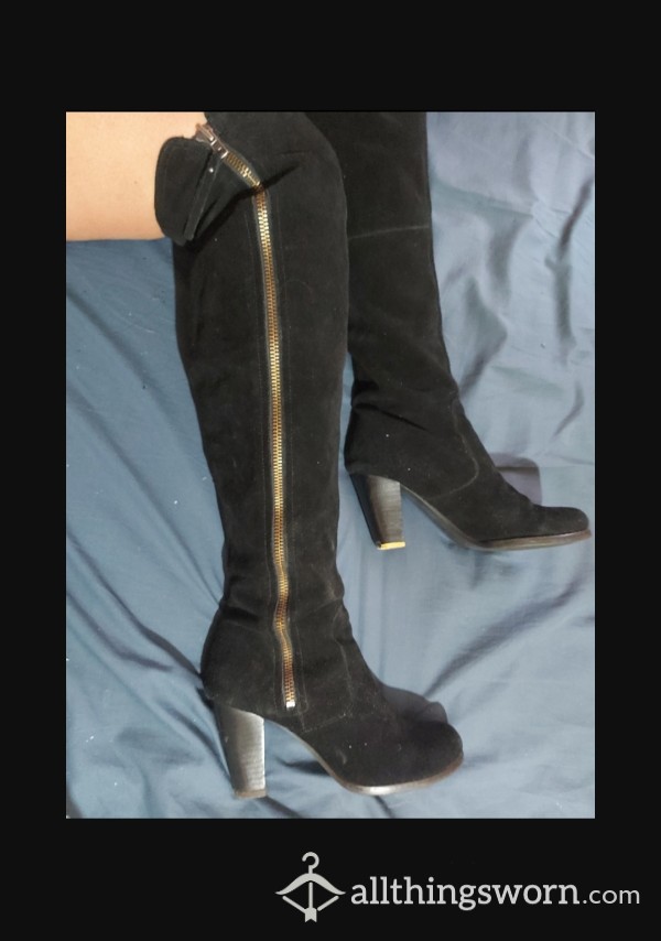 Dune - Over The Knee Boots Black Suede Uk 5 38 Eur 7 Us