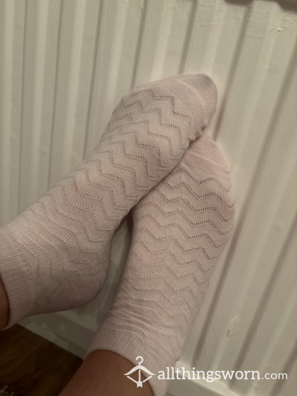 Worn Pale Pink Patterned Trainer Socks