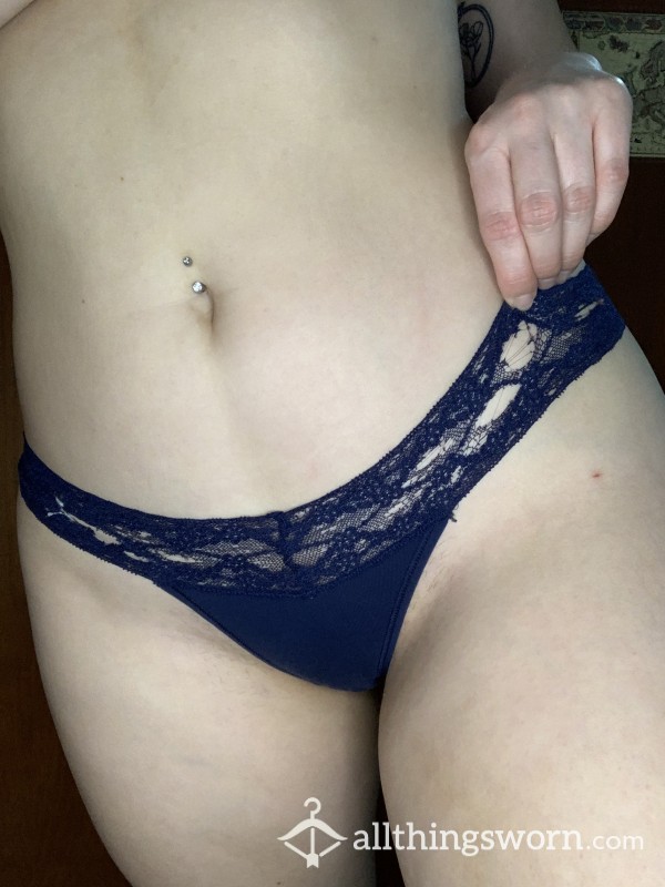 Blue Lace Cotton Panties Well Worn