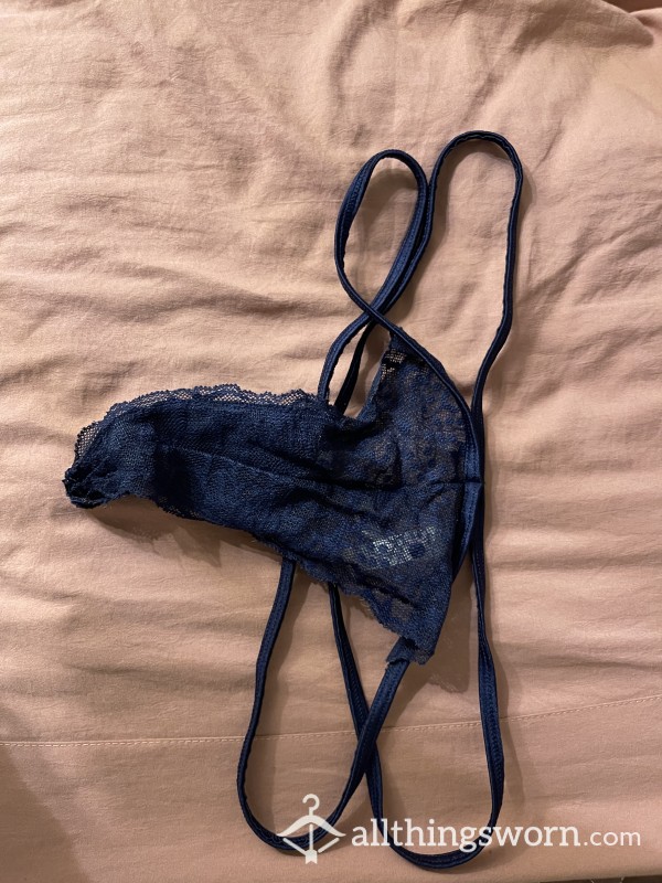 Navy Blue Lace Thong