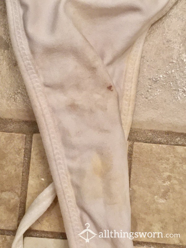 Panty Stuffed Crusty Stained White Low Rise Gstring Thongs! 72 Hr Wear! Comes With Photos/Video!💋 Size L